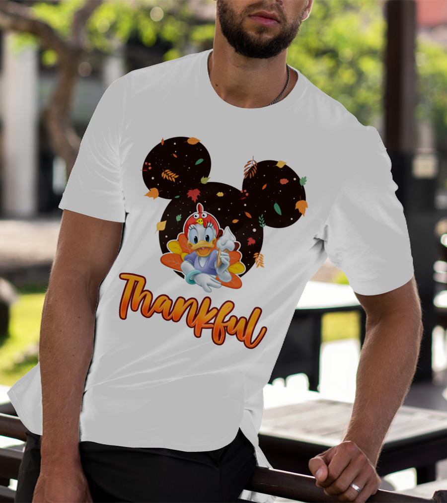 Thankful Daisy Thanksgiving Mickey Leaves T-Shirt
