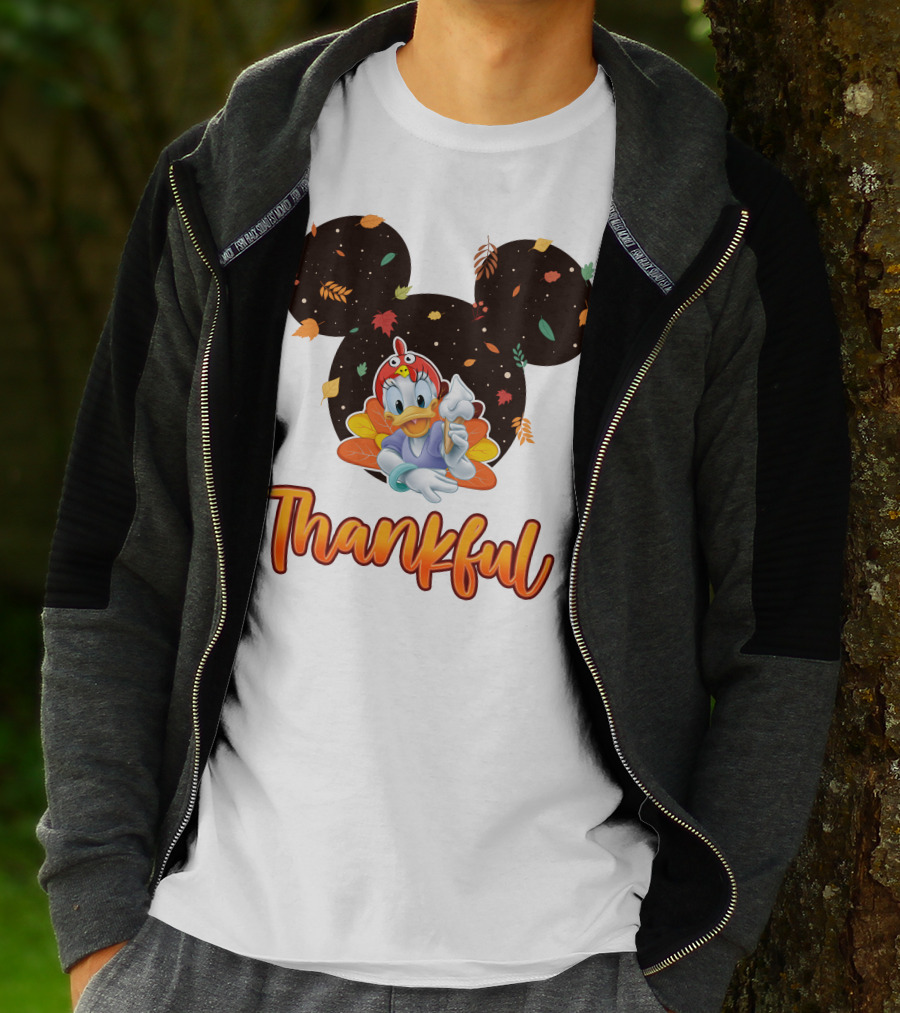 Thankful Daisy Thanksgiving Mickey Leaves T-Shirt