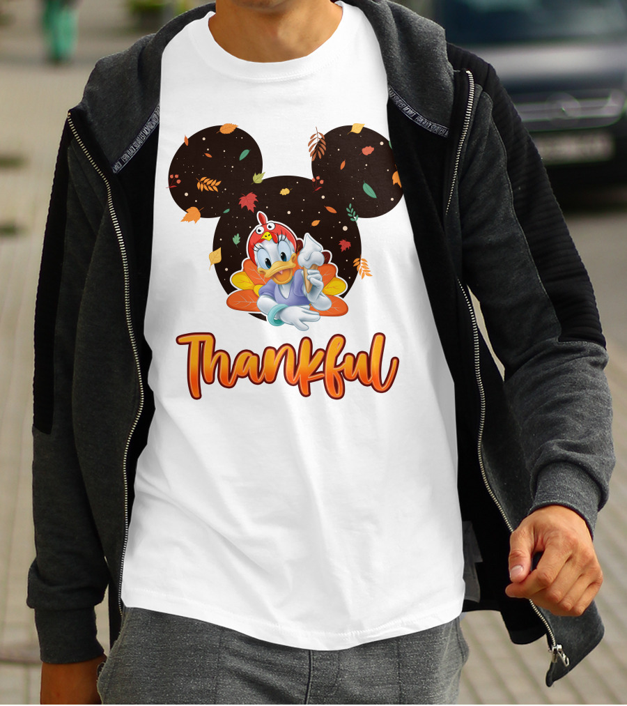 Thankful Daisy Thanksgiving Mickey Leaves T-Shirt