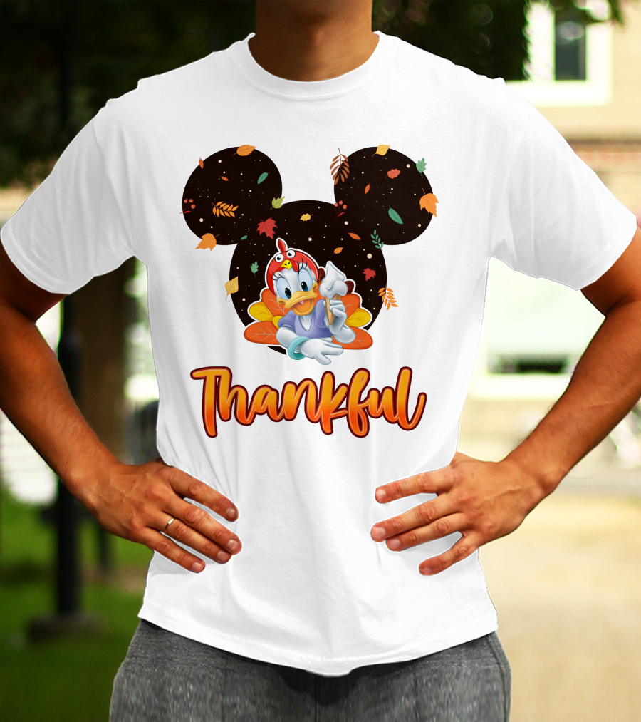 Thankful Daisy Thanksgiving Mickey Leaves T-Shirt