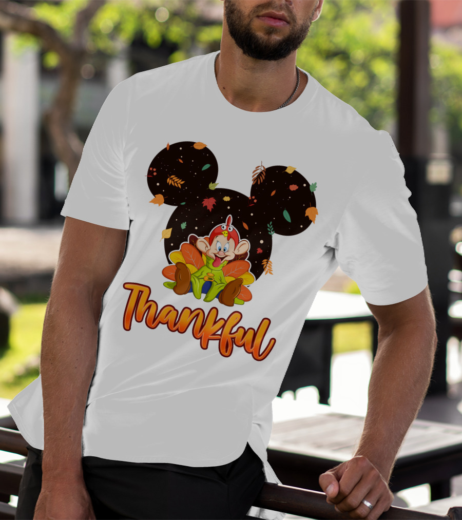 Thankful Dopey Thanksgiving Mickey Ears Fall Leaves T-Shirt