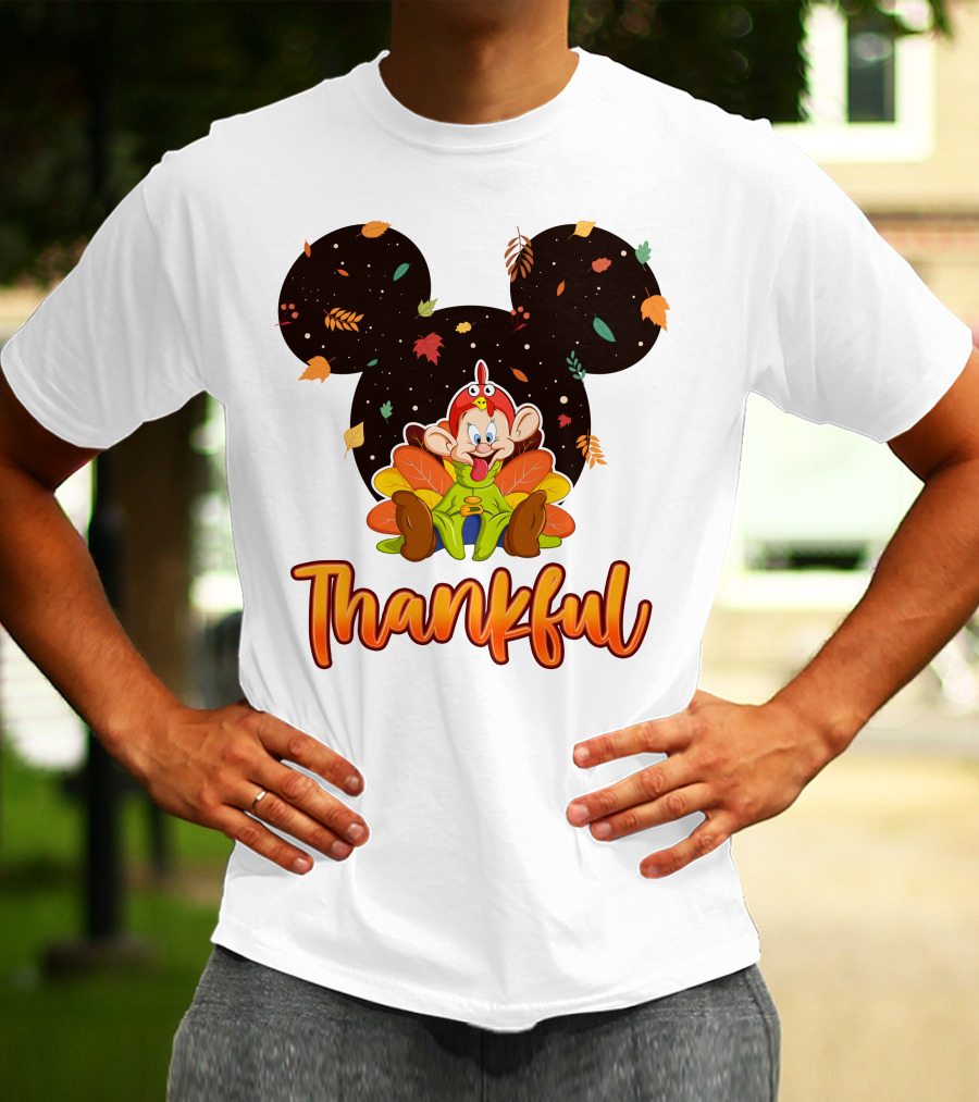 Thankful Dopey Thanksgiving Mickey Ears Fall Leaves T-Shirt