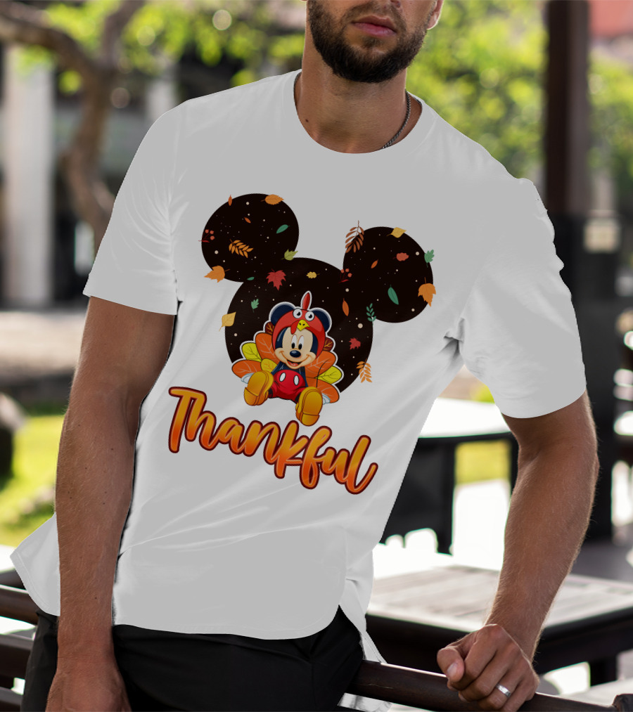 Thankful Mickey Mouse Thanksgiving Leaves T-Shirt