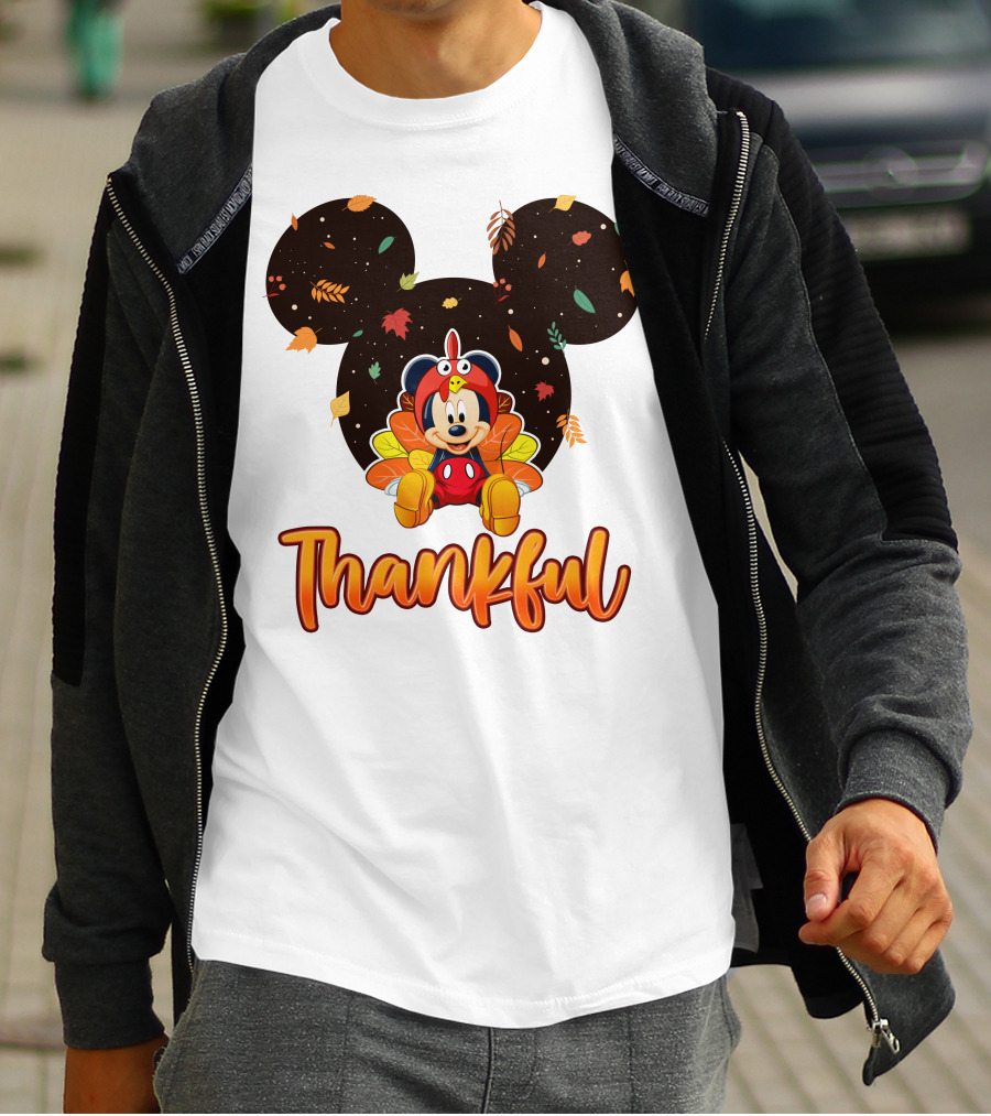 Thankful Mickey Mouse Thanksgiving Leaves T-Shirt