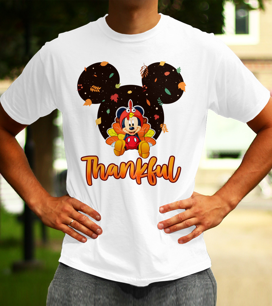 Thankful Mickey Mouse Thanksgiving Leaves T-Shirt