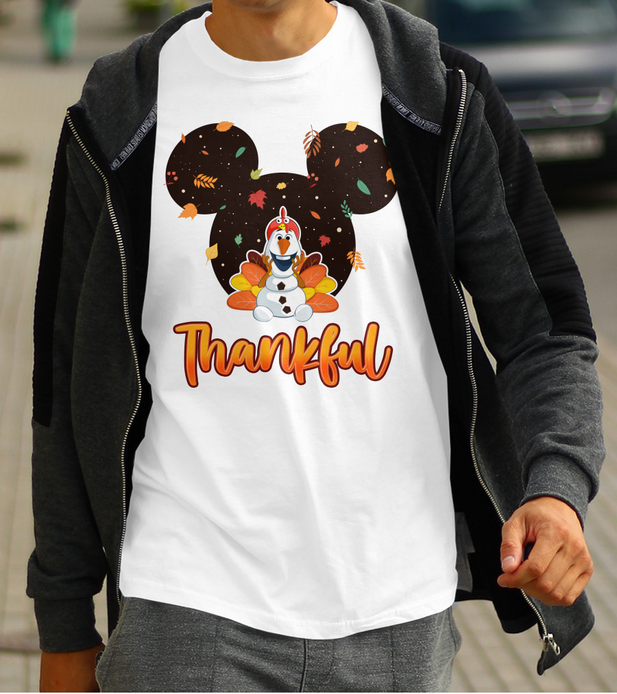 Thankful Olaf Autumn Leaves Mickey Ears T-Shirt