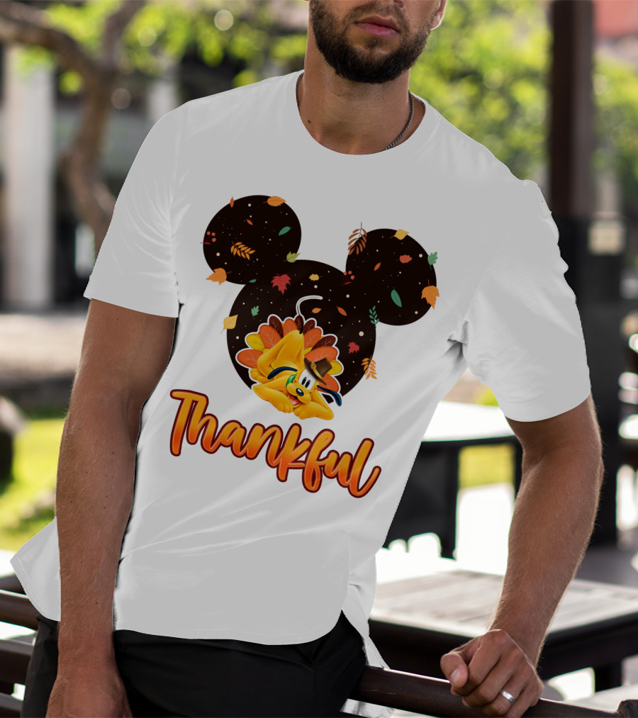 Thankful Pluto In Autumn Leaves Mickey Ears T-Shirt
