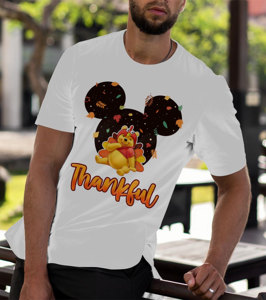 Thankful Pooh Turkey Costume Mickey Ears Leaves T-Shirt