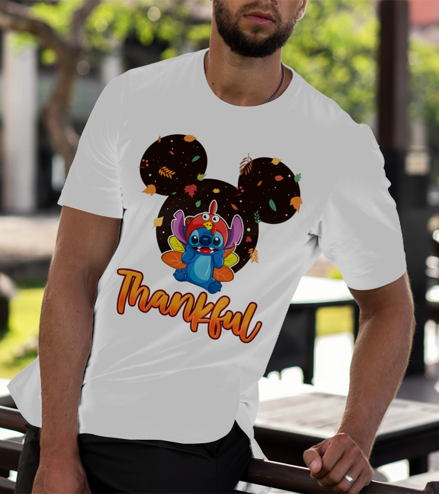 Thankful Stitch Thanksgiving Mickey Ears Autumn Leaves T-Shirt