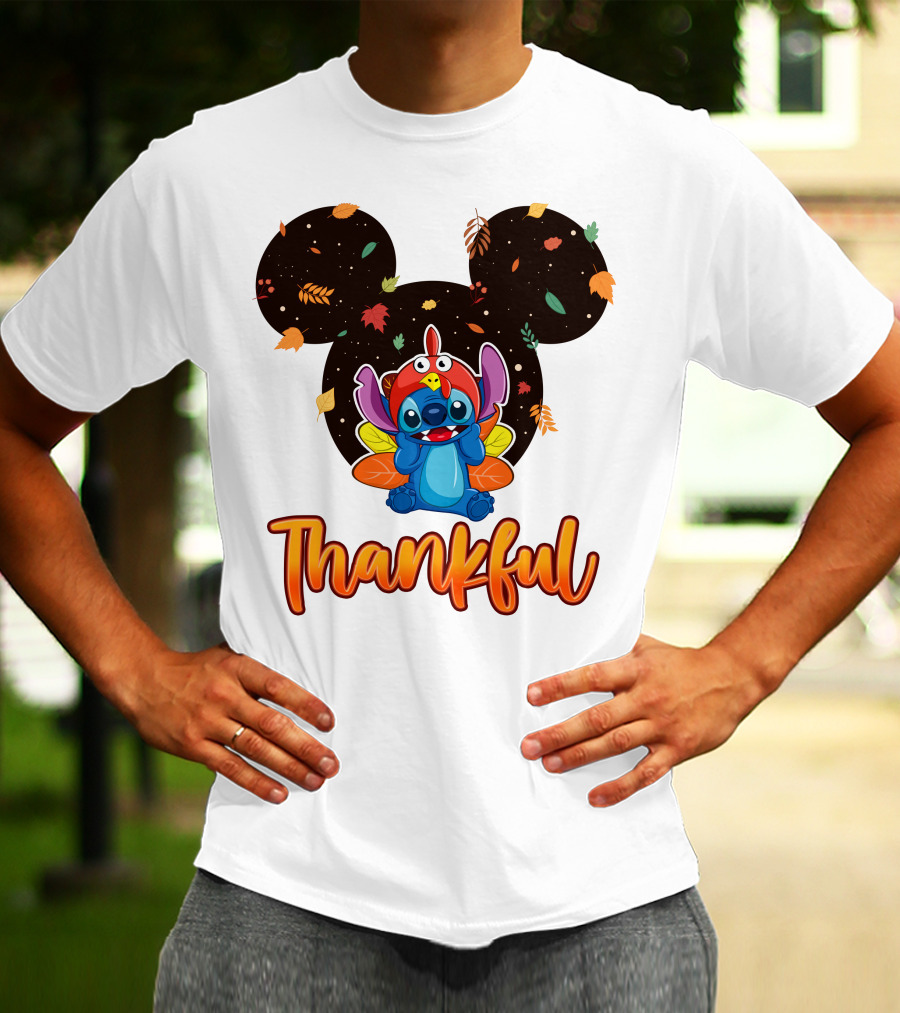 Thankful Stitch Thanksgiving Mickey Ears Autumn Leaves T-Shirt