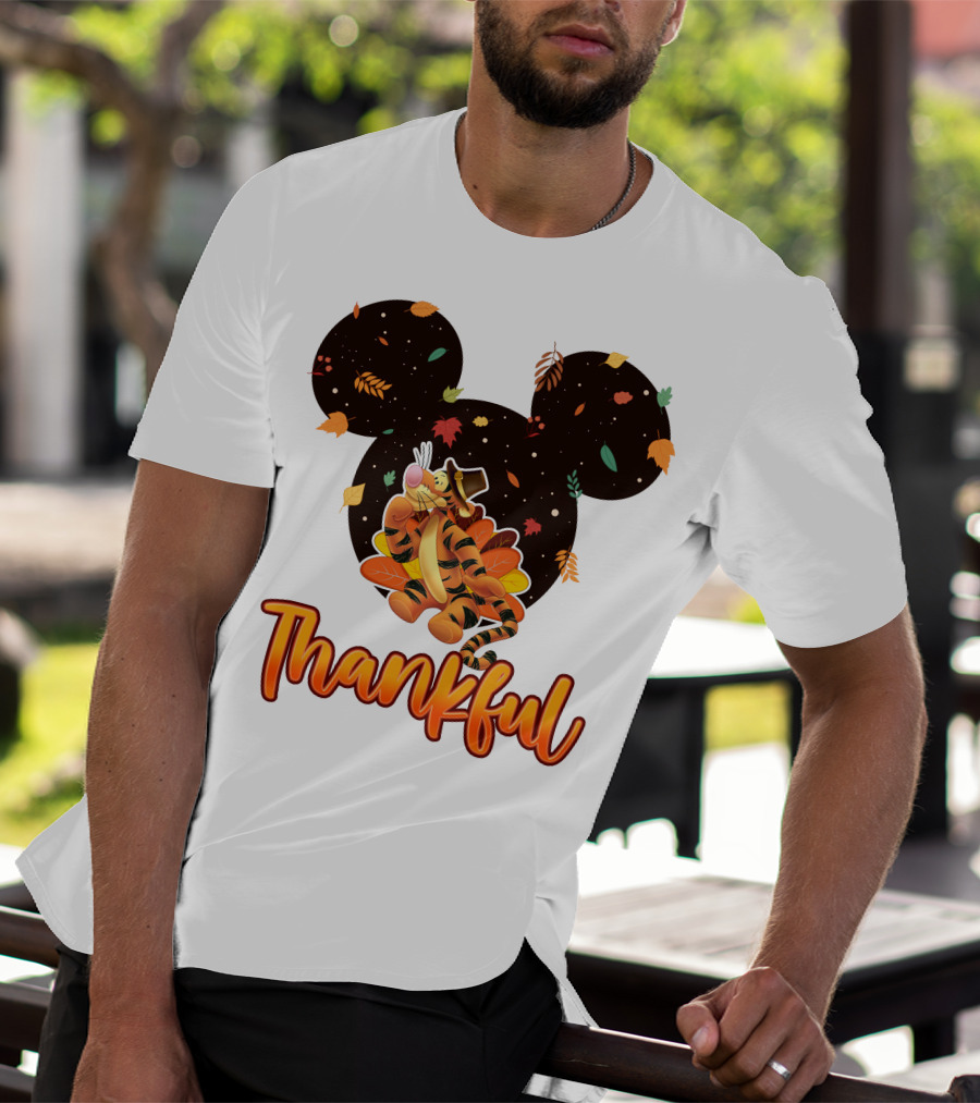 Thankful Tigger With Autumn Leaves And Mickey Ears T-Shirt