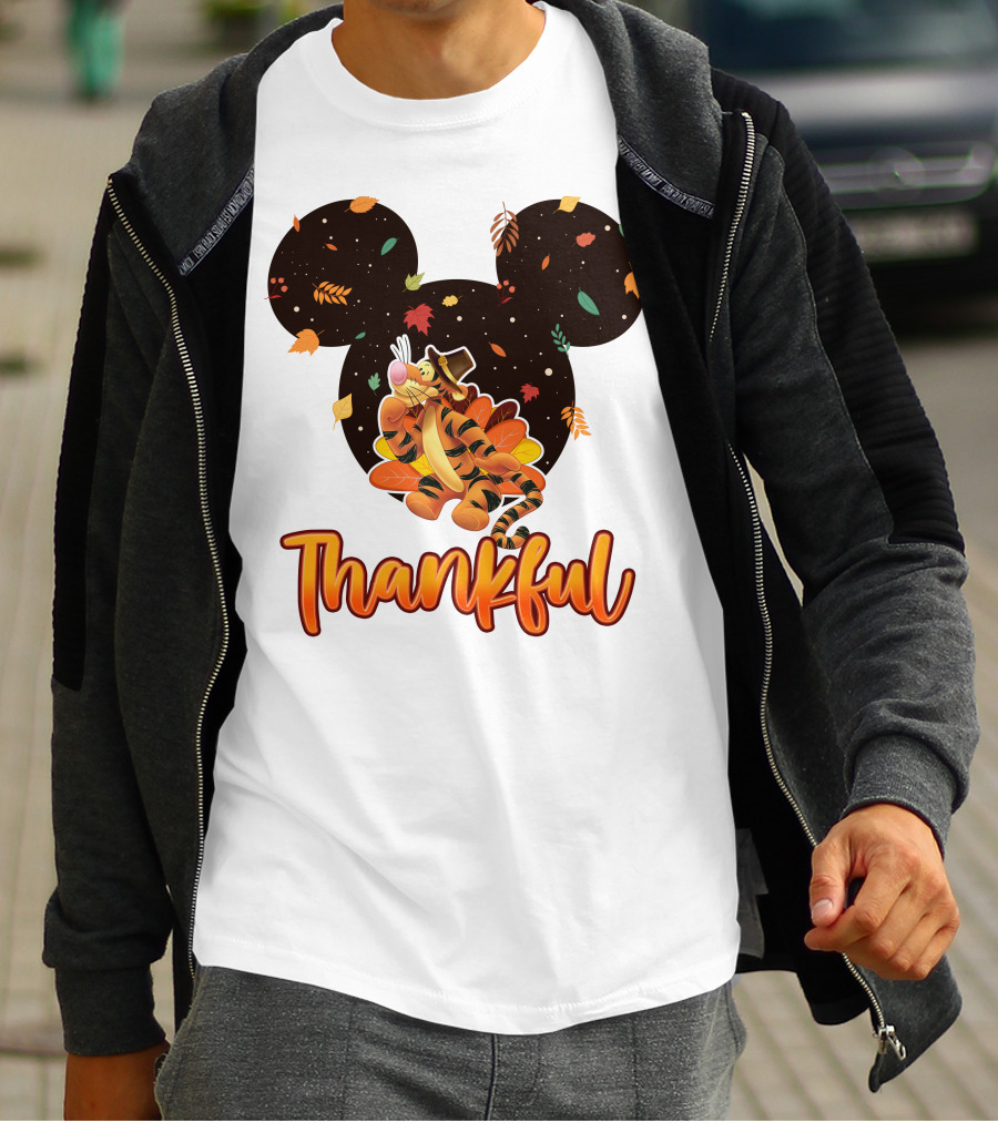 Thankful Tigger With Autumn Leaves And Mickey Ears T-Shirt