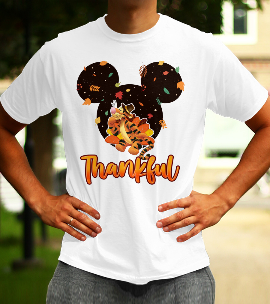 Thankful Tigger With Autumn Leaves And Mickey Ears T-Shirt
