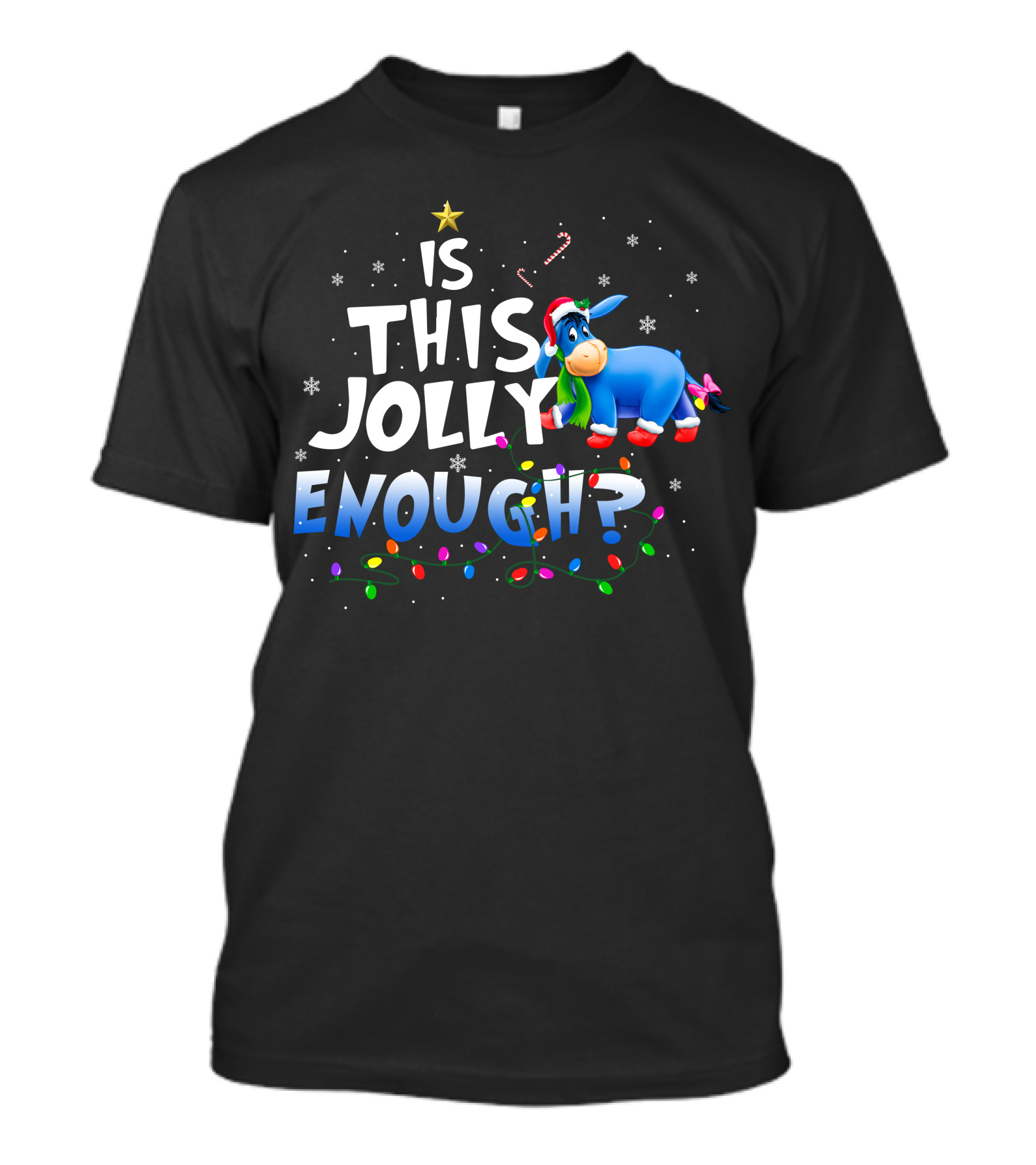 Eeyore Is This Jolly Enough Christmas Lights Santa Hat T-Shirt