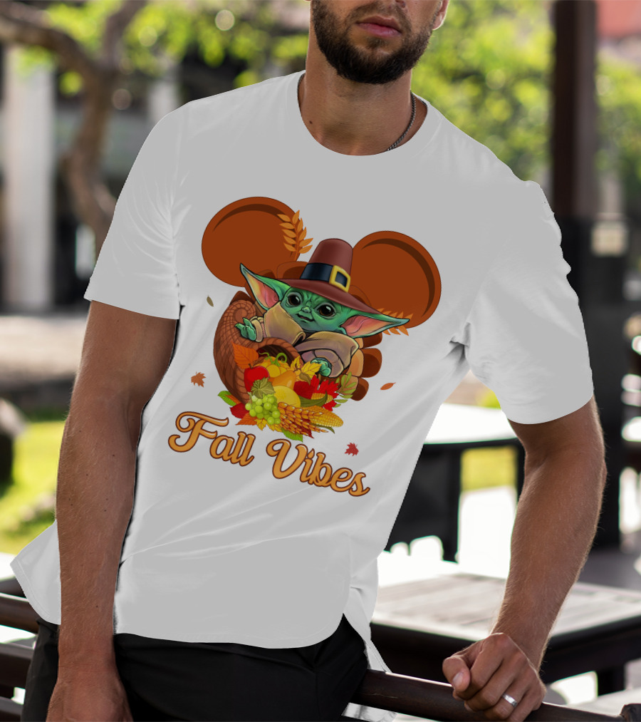 Fall Vibes Baby Yoda Mickey Ears Cornucopia T-Shirt