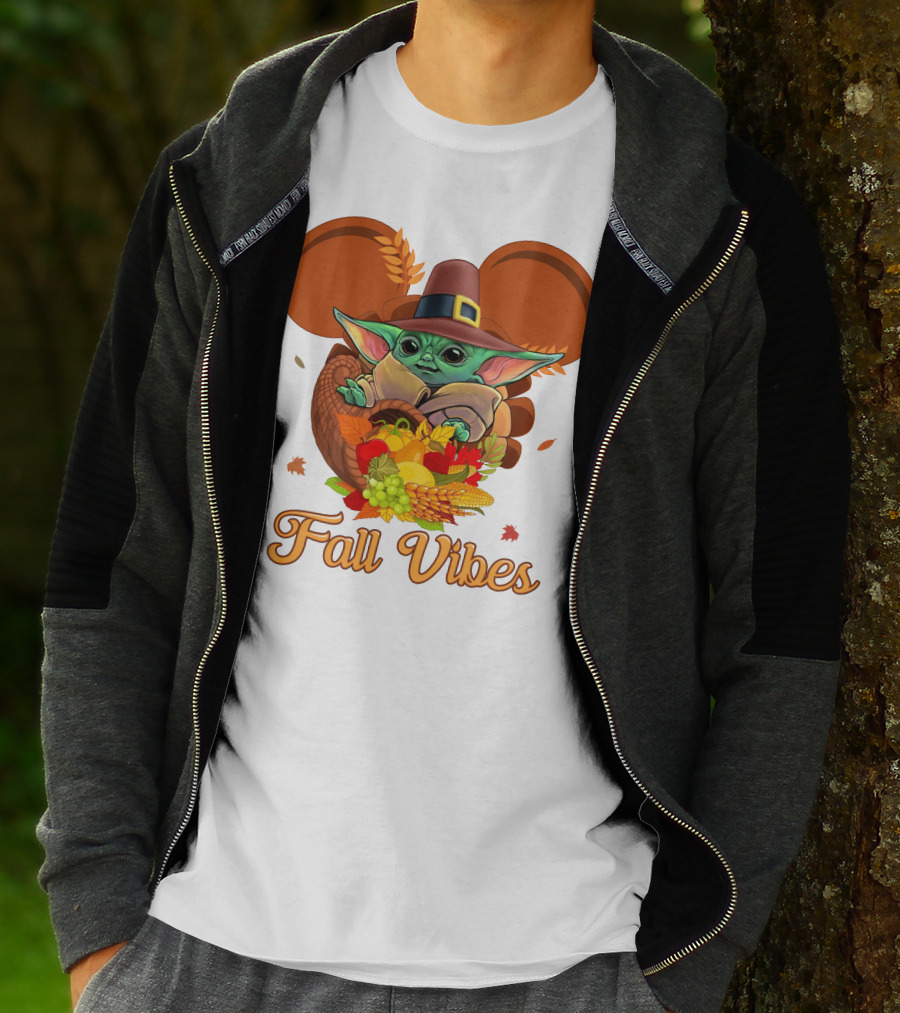 Fall Vibes Baby Yoda Mickey Ears Cornucopia T-Shirt