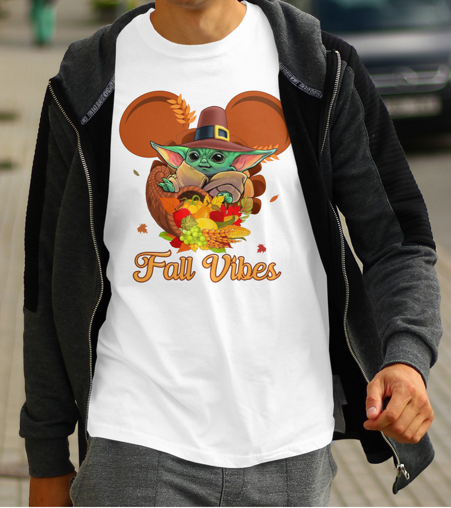 Fall Vibes Baby Yoda Mickey Ears Cornucopia T-Shirt