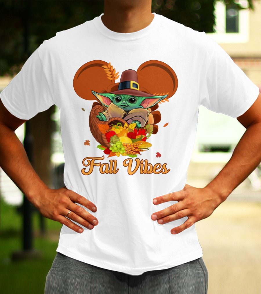 Fall Vibes Baby Yoda Mickey Ears Cornucopia T-Shirt