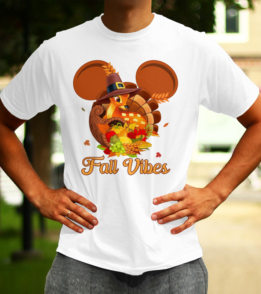 Fall Vibes Bambi Thanksgiving Mouse Ears Cornucopia T-Shirt