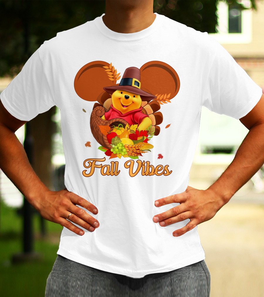 Fall Vibes Pooh Thanksgiving Cornucopia T-Shirt