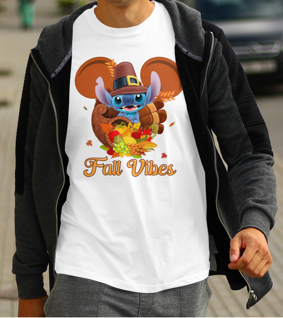 Fall Vibes Stitch Thanksgiving Cornucopia T-Shirt