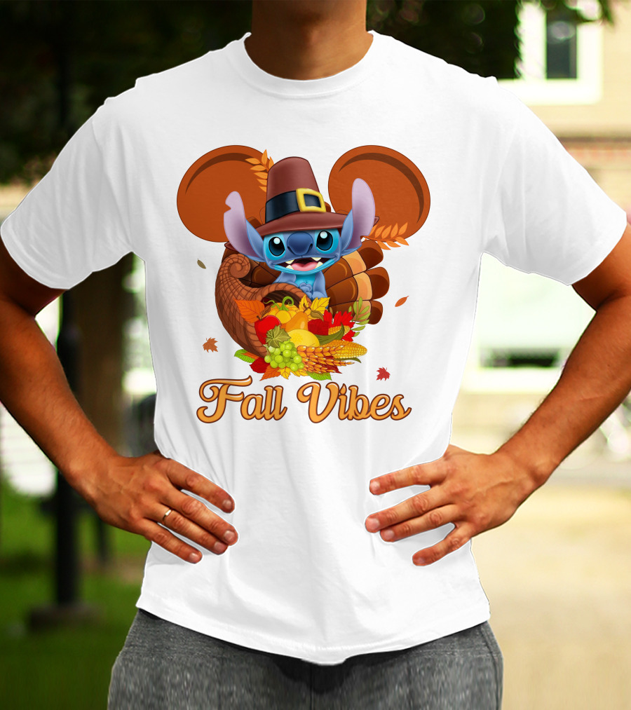 Fall Vibes Stitch Thanksgiving Cornucopia T-Shirt