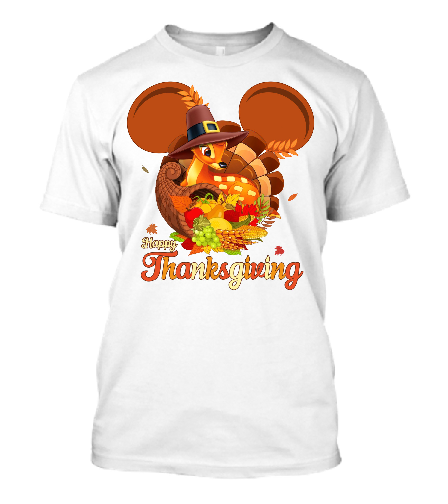 Happy Thanksgiving Bambi In Pilgrim Hat With Cornucopia And Mickey Ears T-Shirt