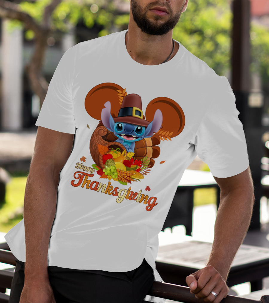 Stitch Happy Thanksgiving Cornucopia Pilgrim Hat T-Shirt