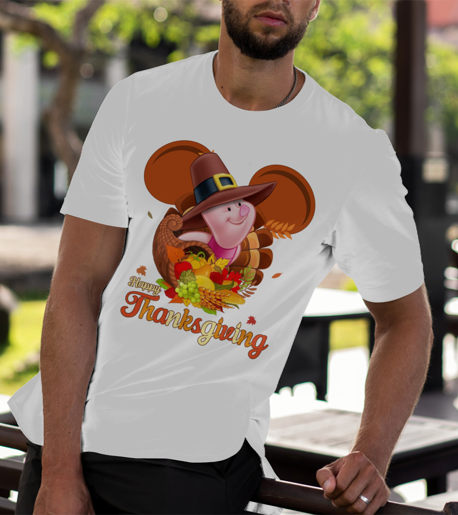 Happy Thanksgiving Piglet Cornucopia Celebration T-Shirt