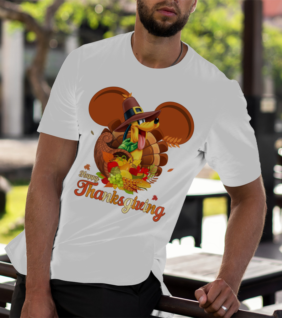 Pluto Happy Thanksgiving Cornucopia Hat And Autumn Harvest T-Shirt