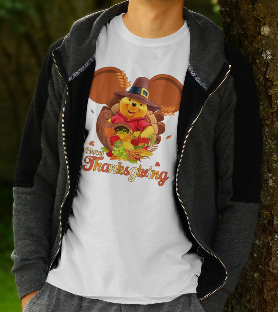 Happy Thanksgiving Pooh Cornucopia T-Shirt