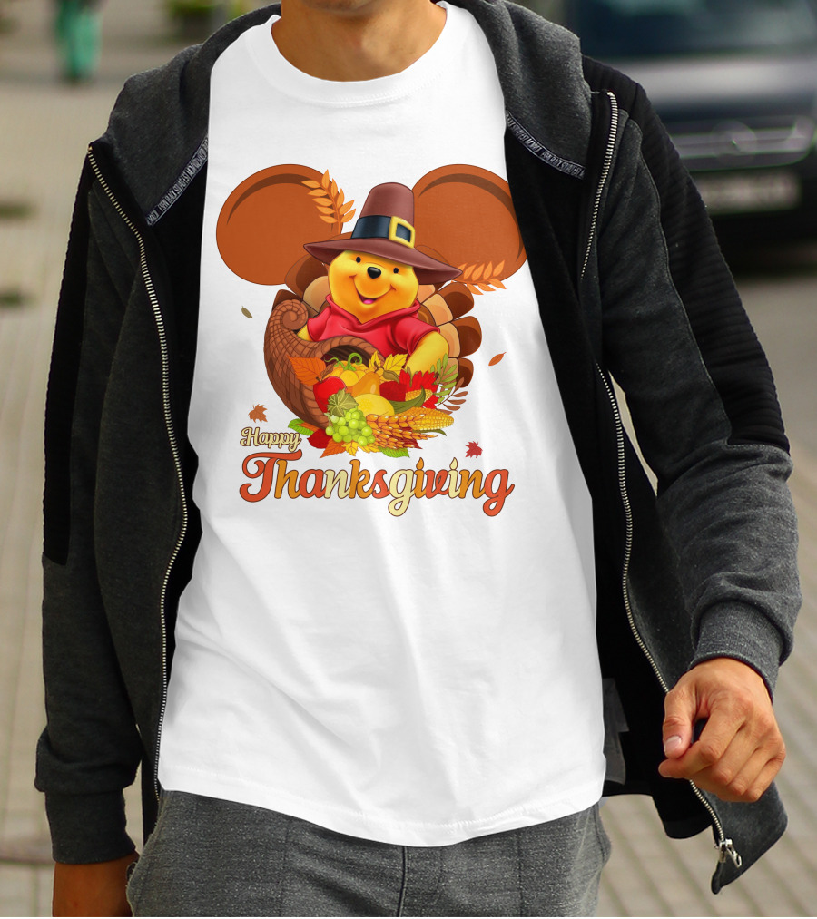 Happy Thanksgiving Pooh Cornucopia T-Shirt