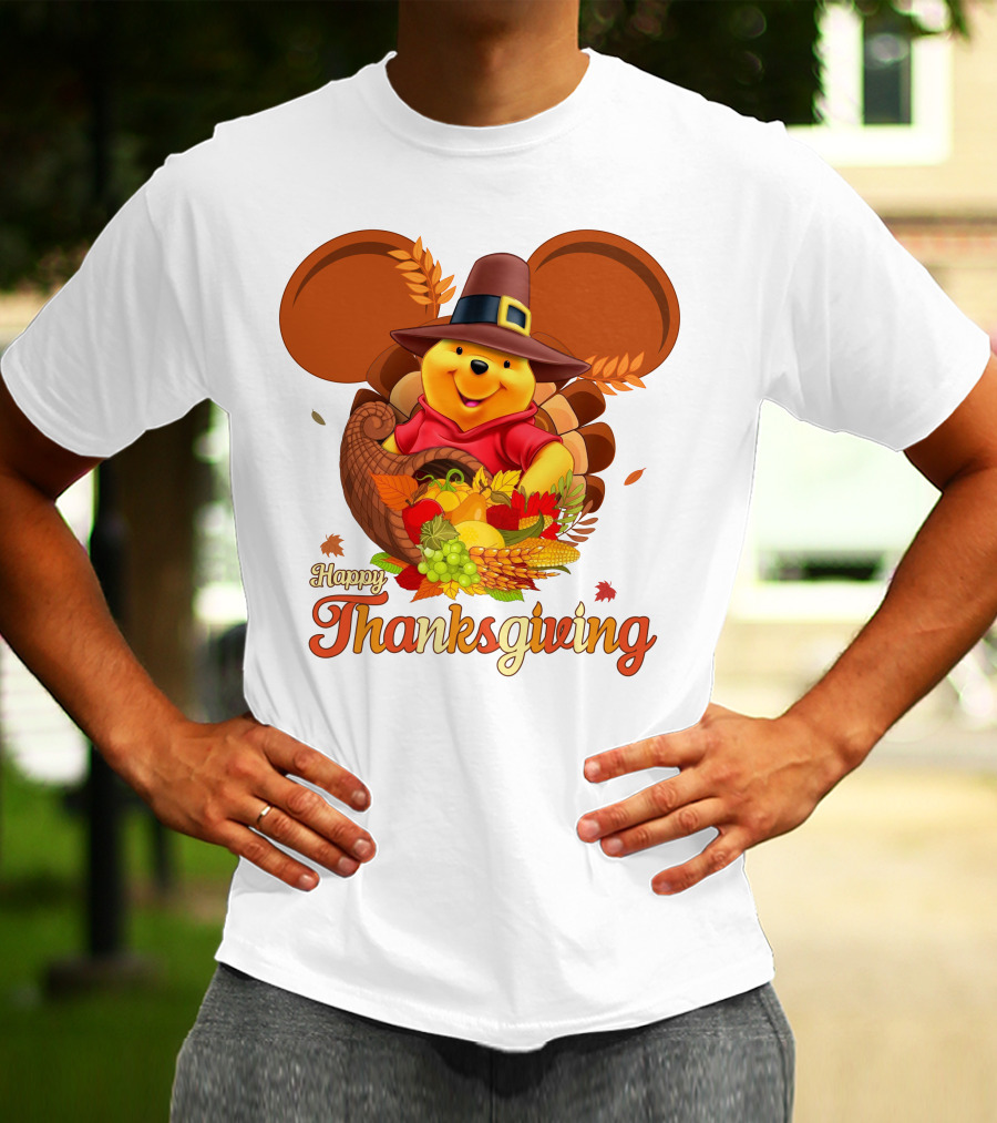 Happy Thanksgiving Pooh Cornucopia T-Shirt