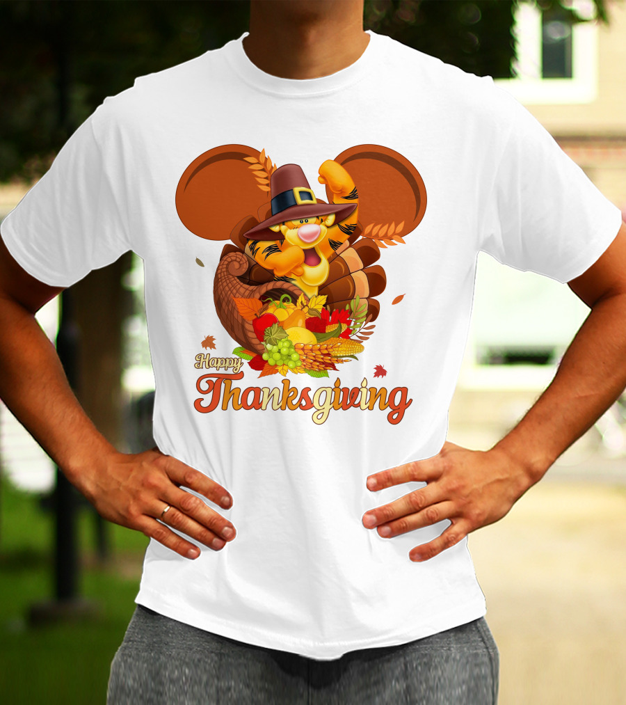 Happy Thanksgiving Tigger Cornucopia Celebration T-Shirt