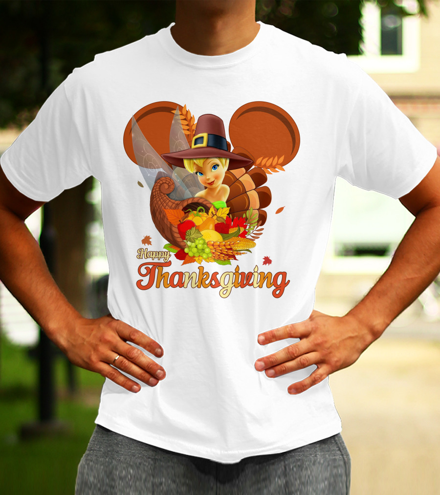 Happy Thanksgiving Tinker Bell Cornucopia Hat T-Shirt