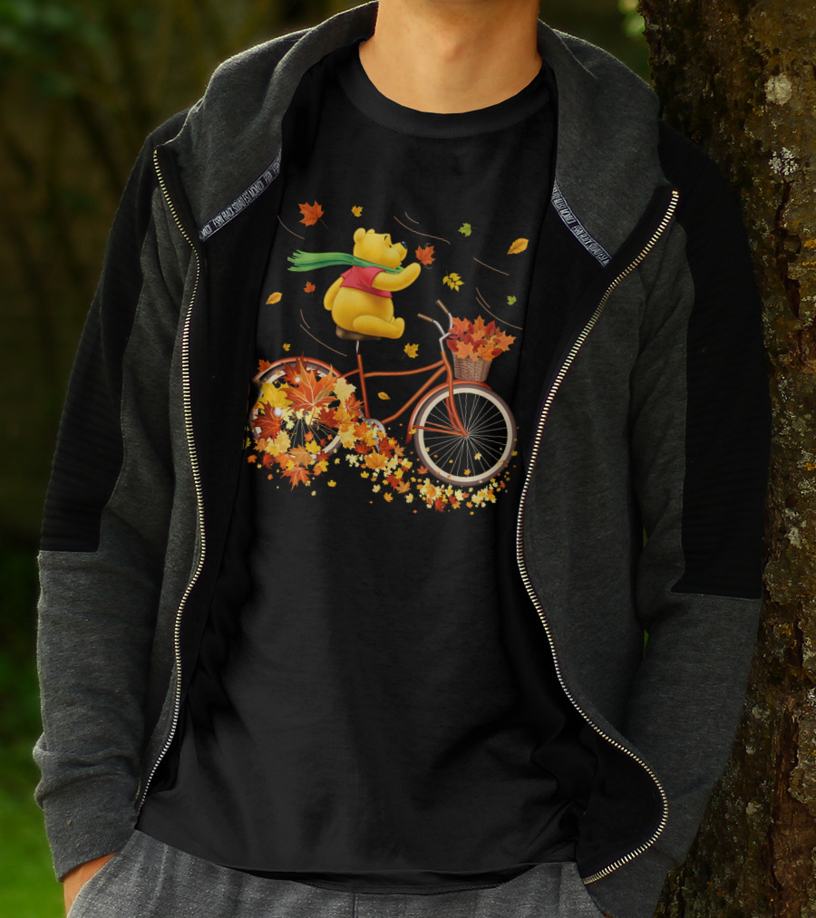 Winnie The Pooh Autumn Leaves Bicycle Ride T-Shirt