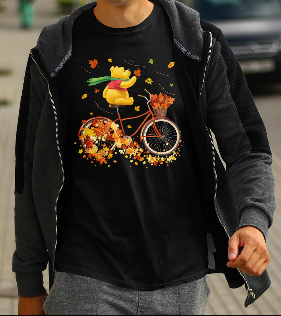 Winnie The Pooh Autumn Leaves Bicycle Ride T-Shirt