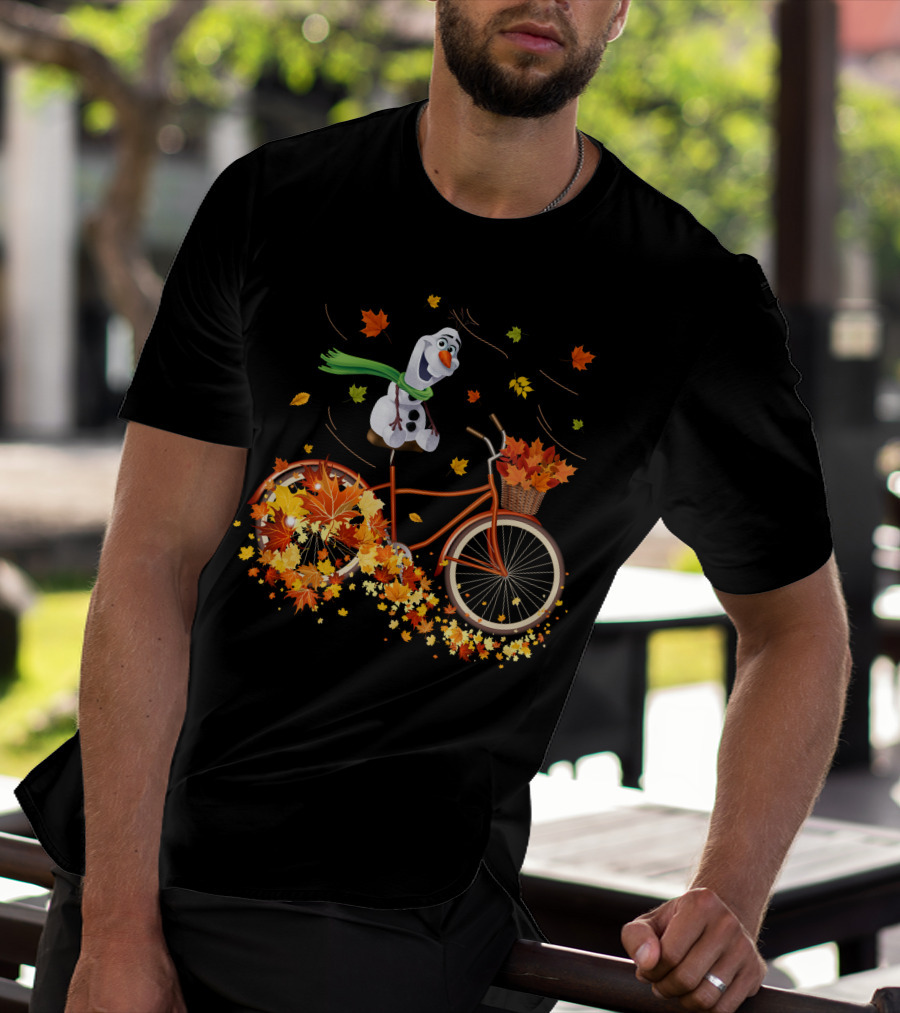 Olaf Riding A Bicycle With Autumn Leaves T-Shirt
