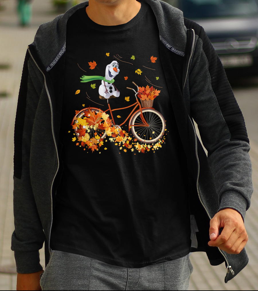 Olaf Riding A Bicycle With Autumn Leaves T-Shirt