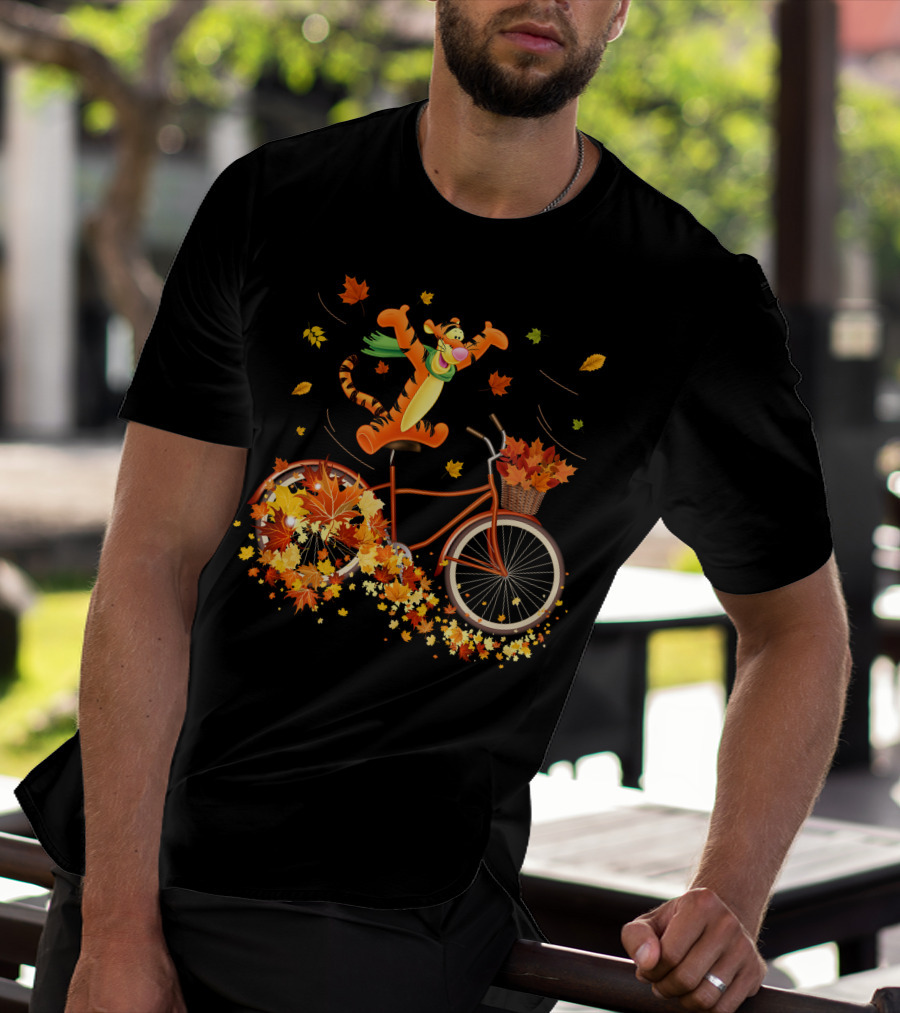 Tigger Autumn Bicycle Adventure With Falling Leaves T-Shirt
