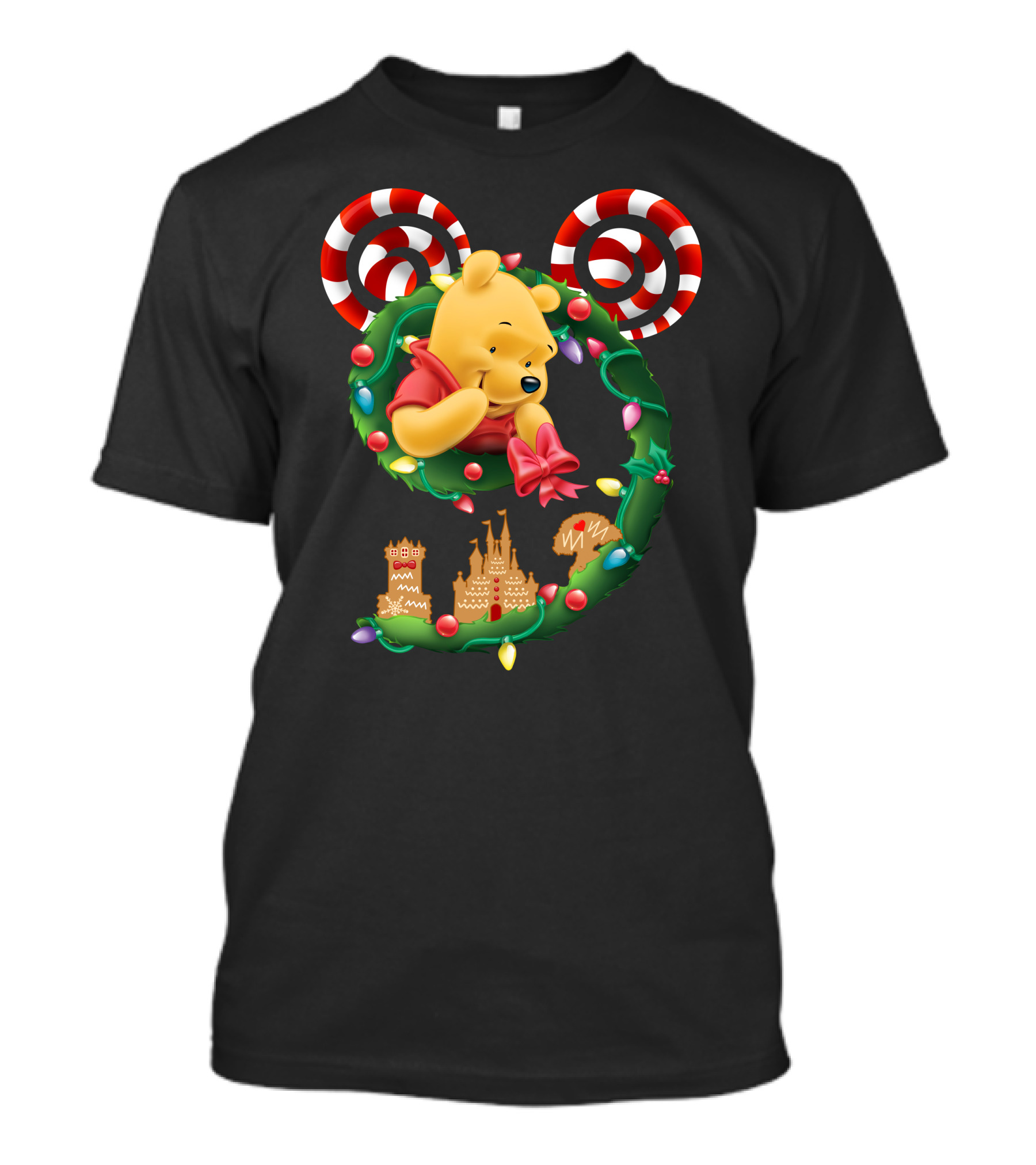 Winnie Pooh Christmas Wreath With Candy Canes And Holiday Castle Cookies T-Shirt