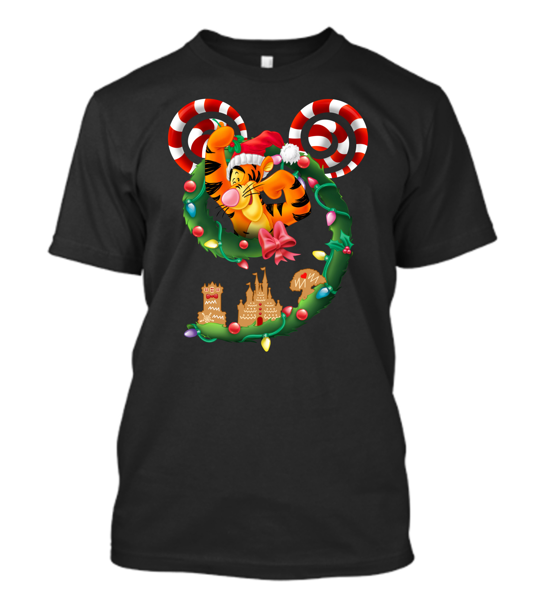 Tigger Disney Christmas Wreath Mickey Ears Holiday Castle Gingerbread Cookies T-Shirt