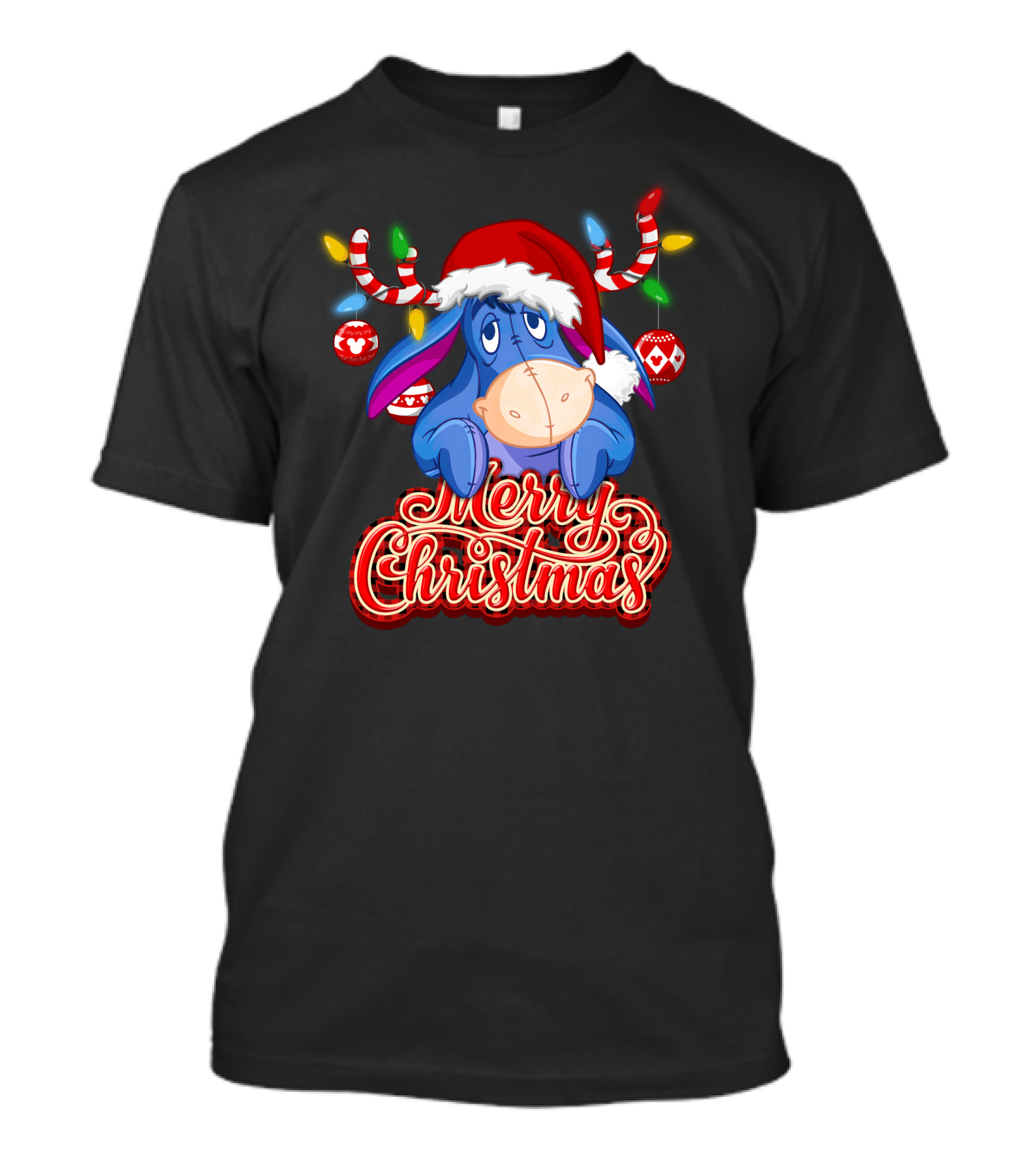 Eeyore Merry Christmas Santa Hat Reindeer Lights T-Shirt