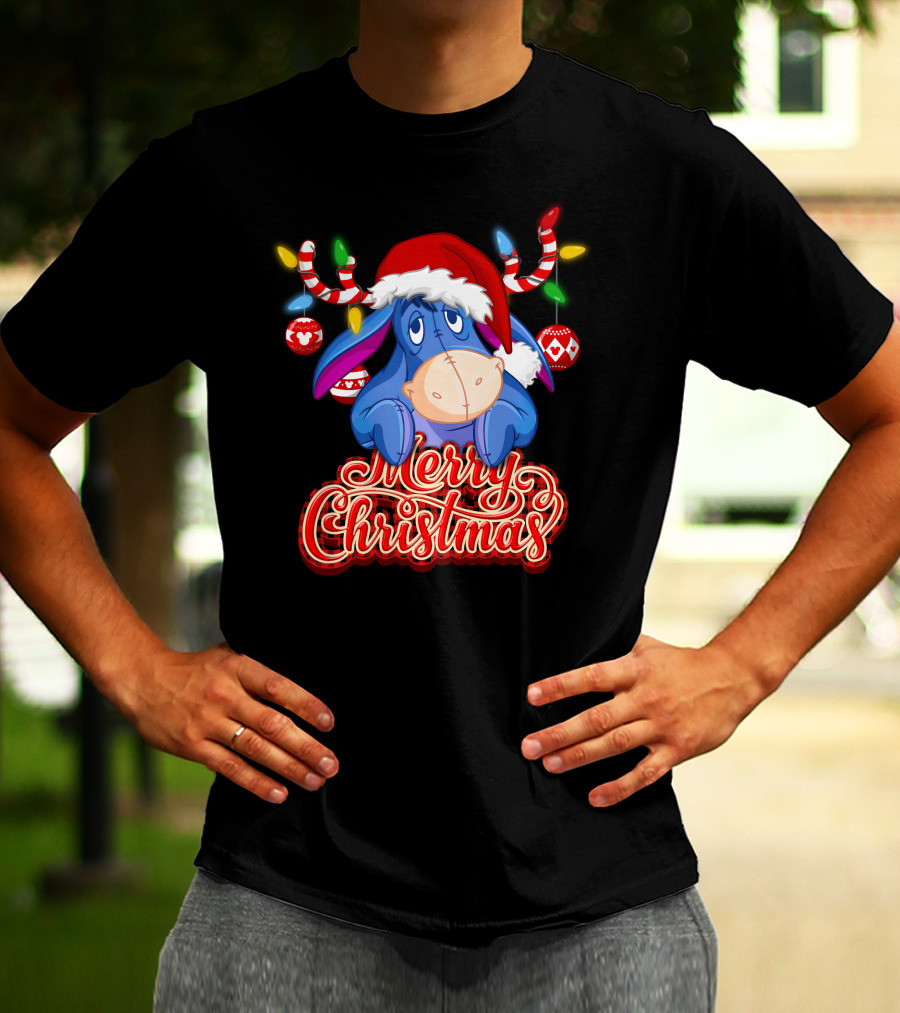 Eeyore Merry Christmas Santa Hat Reindeer Lights T-Shirt