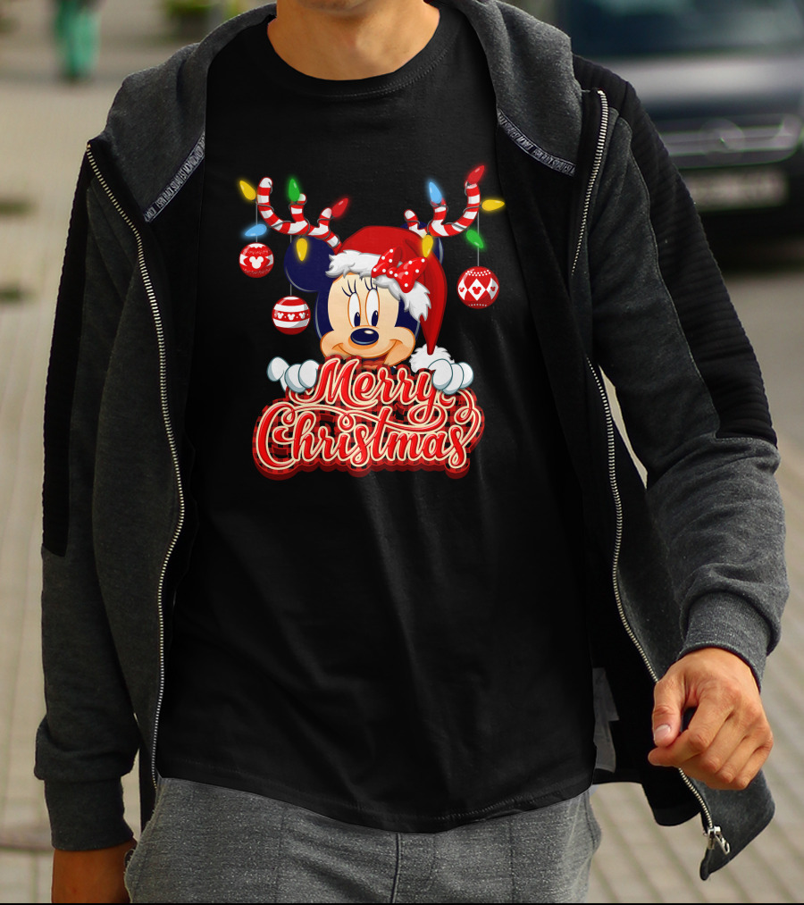 Minnie Mouse Merry Christmas Holiday Lights And Ornaments T-Shirt