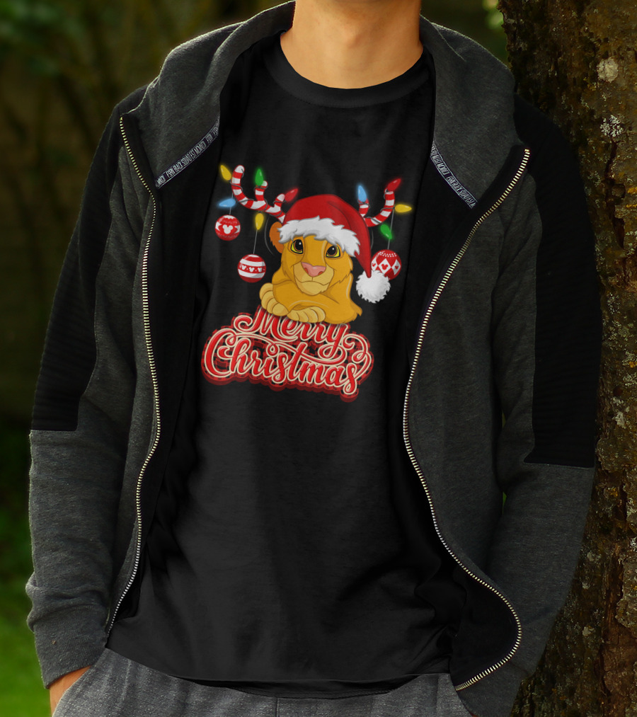 Simba Merry Christmas Santa Hat And Reindeer Antlers T-Shirt