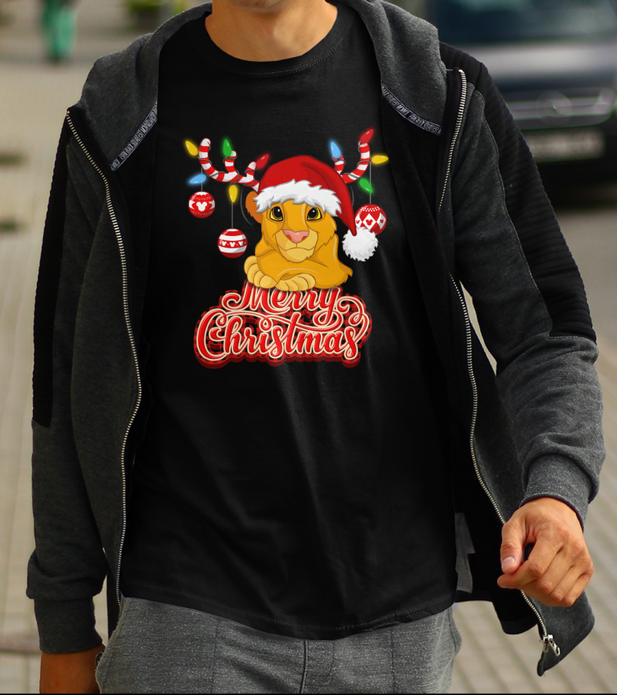 Simba Merry Christmas Santa Hat And Reindeer Antlers T-Shirt