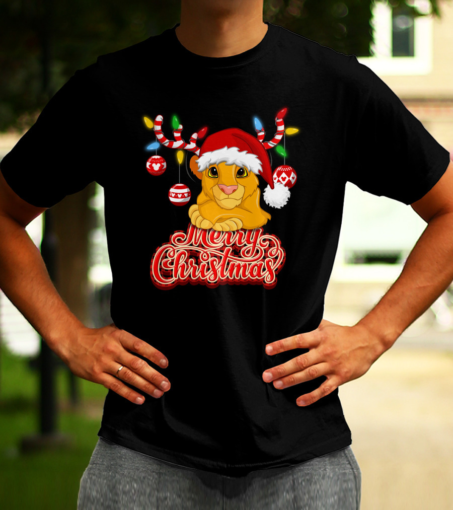 Simba Merry Christmas Santa Hat And Reindeer Antlers T-Shirt