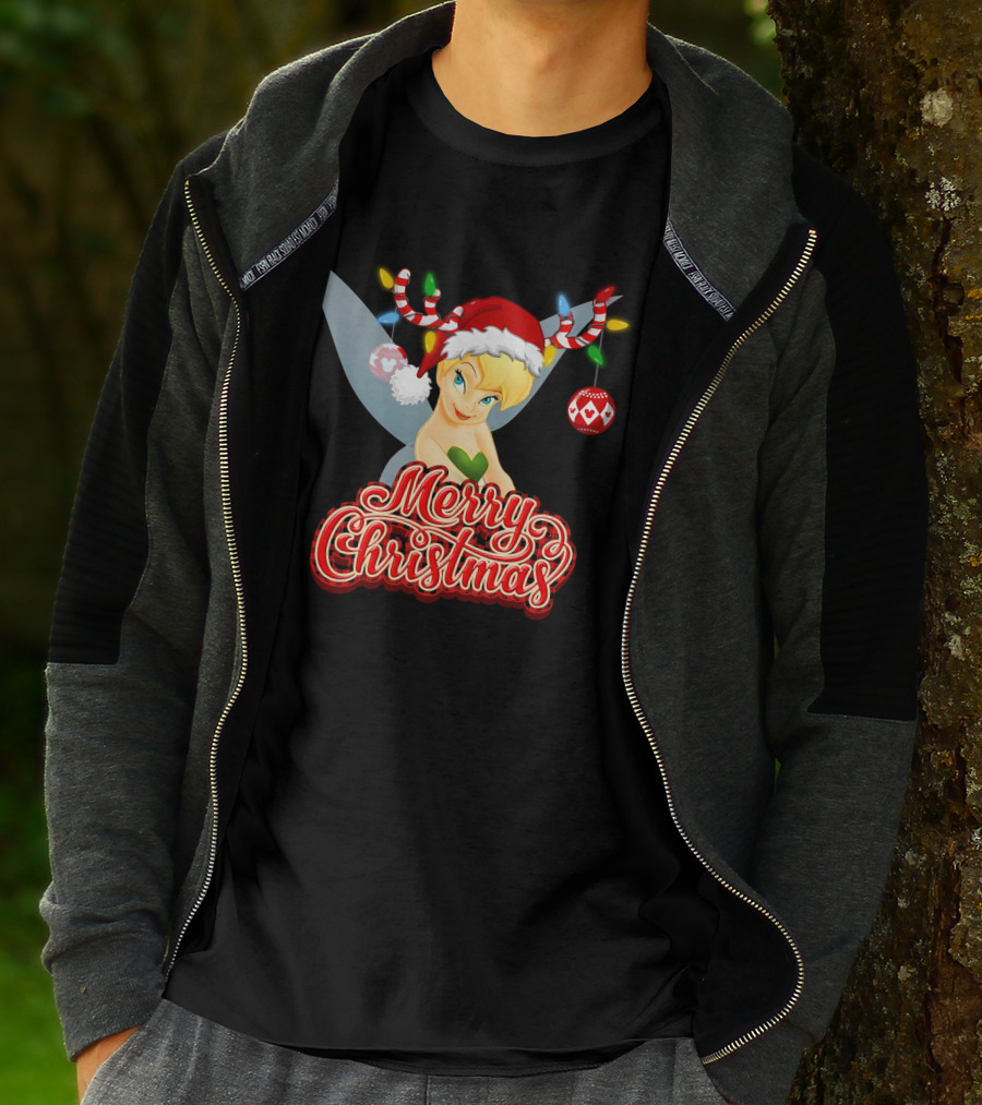 Merry Christmas Tinkerbell Santa Hat Reindeer Antlers Lights Holiday T-Shirt