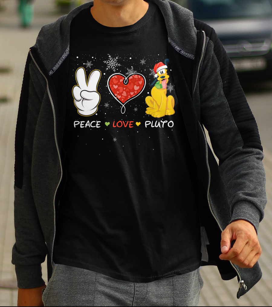 Peace Love Pluto Snowflakes Santa Hat T-Shirt